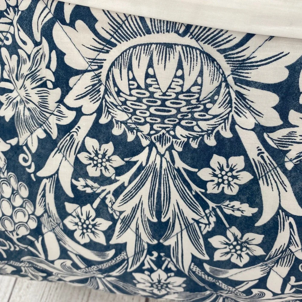 William Morris At Home Quilt King Navy Blue Sunflower Floral Cotton Bedspread